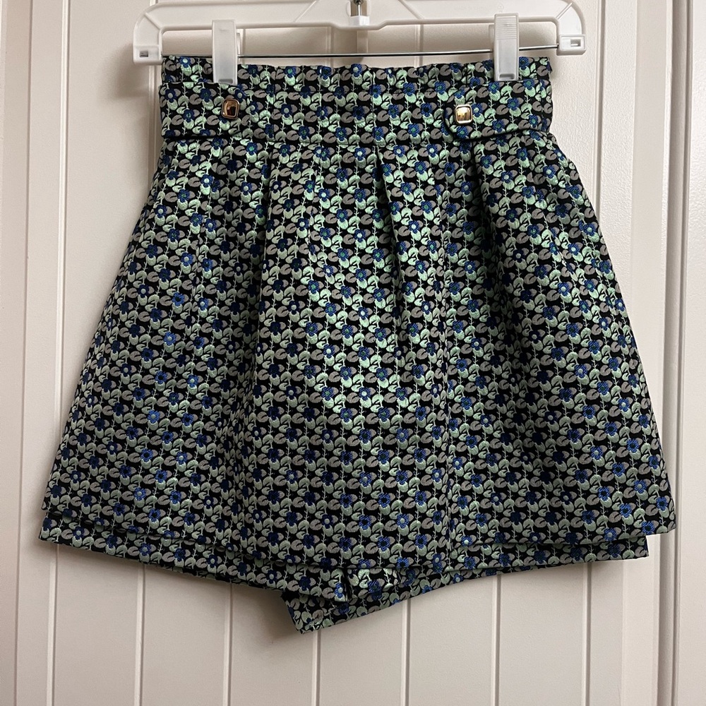 Maje Blue and Green Patterned Jacquard Skorts, Size S